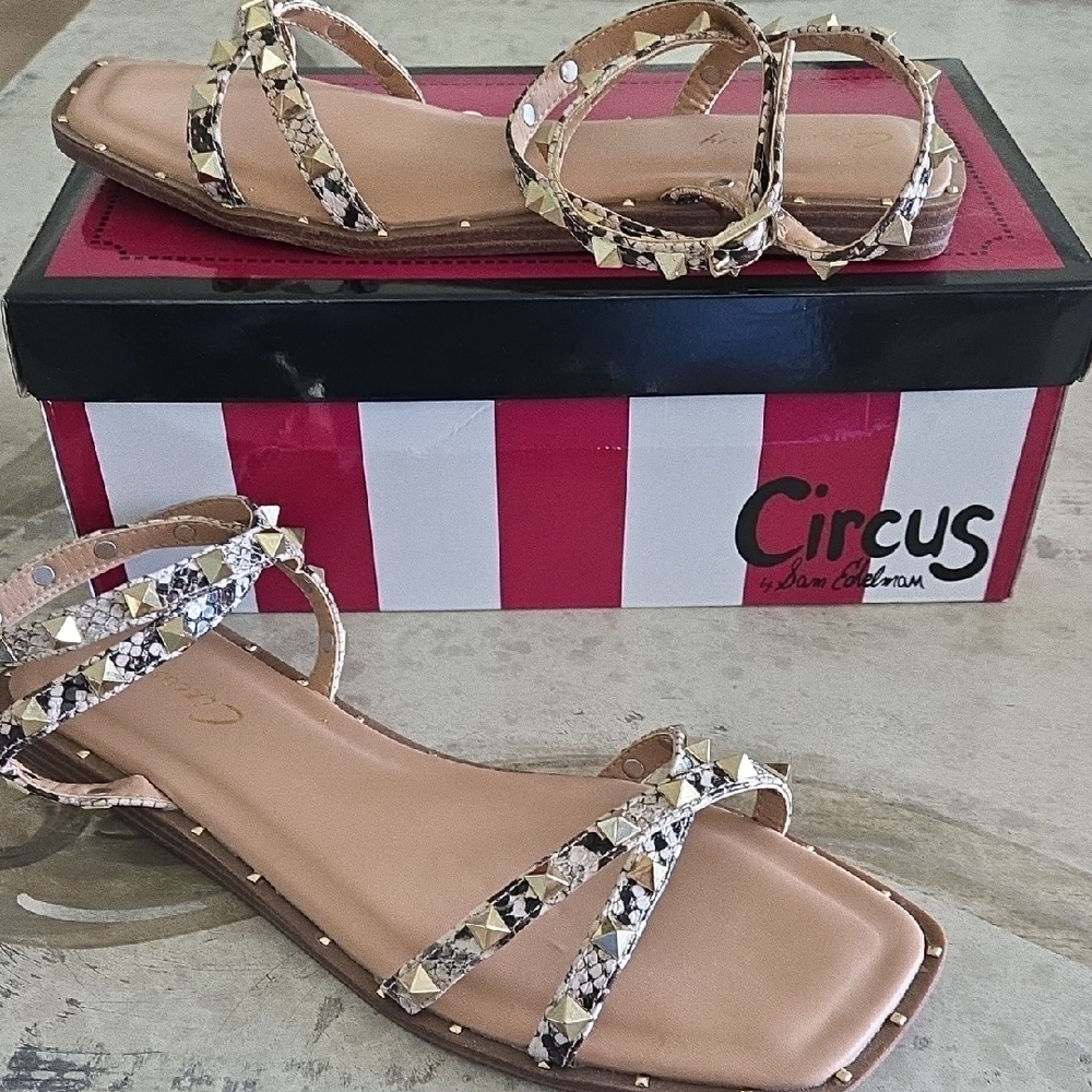 Sam Edelman Women's Black & White Sandals With Gold Rockstuds, 9.5 M, NWT